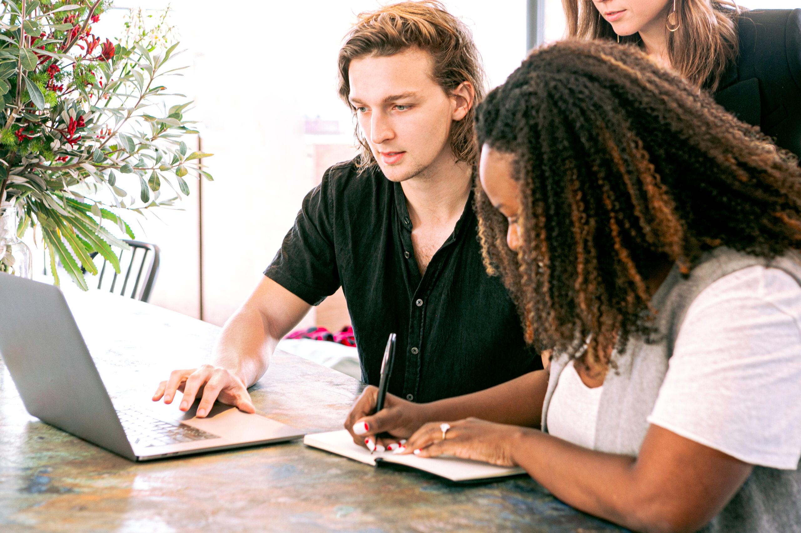 Team members working on a marketing plan.